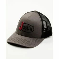 Best Pirce ❤️ Justin Men's Embroidered Logo Mesh Back Trucker Cap Grey 🥰