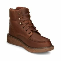 Hot Sale ๐ Justin Men's Rush Waterproof 6" Lace Up Nano Non-Comp Wedge Work ๐ฅพ Boots - Moc Toe Brown ๐ฅ