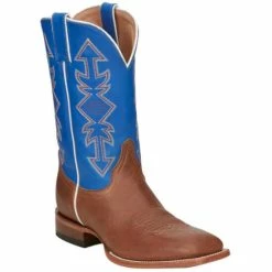 Best Sale 😀 Justin Men's Tan Dayne Punchy Buckskin Leather Western Boot - Square Toe Blue 🎁