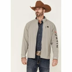 Best Sale ๐คฉ Justin Men's Solid Charcoal Stillwater Logo Sleeve Zip-Front Fleece Jacket ๐