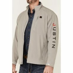 Best Sale 🤩 Justin Men's Solid Charcoal Stillwater Logo Sleeve Zip-Front Fleece Jacket 😍 -Justin Shop unnamed file 1062