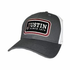 Best Pirce 🔥 Justin Men's Logo Embroidered Patch Mesh Back Cap Grey 🛒