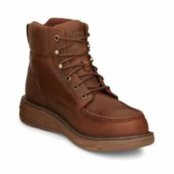 Deals 👏 Justin Men's Rush Waterproof 6" Lace Up Nano Comp Wedge Work 🥾 Boots - Moc Toe Brown 👏
