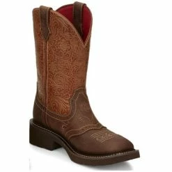 Promo 😍 Justin 👩 Women's Starlina Western 🥾 Boots - Broad Square Toe Brown 🌟
