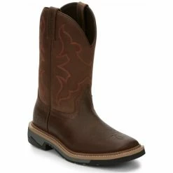 Budget 🧨 Justin Men's Carbide Western Work 🥾 Boots - Soft Toe Brown ⌛