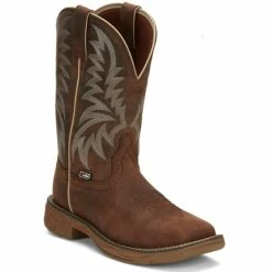 Wholesale 🎉 Justin Men's Rush Short Base Performance Western 🥾 Boots - Broad Square Toe Brown 🤩