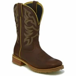 Outlet 🧨 Justin Men's Marshal Whiskey Western Work 🥾 Boots - Square Toe Cognac 🔥