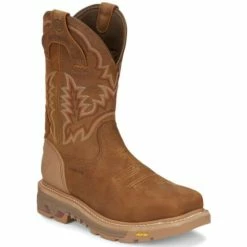 Buy 🛒 Justin Men's H20 Proof Pull-On Nano Western Work 🥾 Boots - Square Toe Brown 🔔