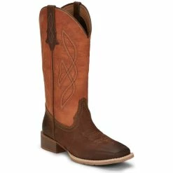 Promo ✔️ Justin 👩 Women's Breakaway Moka Western 🥾 Boots - Broad Square Toe Tan 🌟