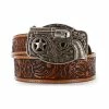 Cheapest ✨ Justin Boys' Tooled 3D Buckle Leather Belt Brown ✨