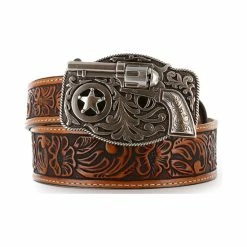 Cheapest โจ Justin Boys' Tooled 3D Buckle Leather Belt Brown โจ