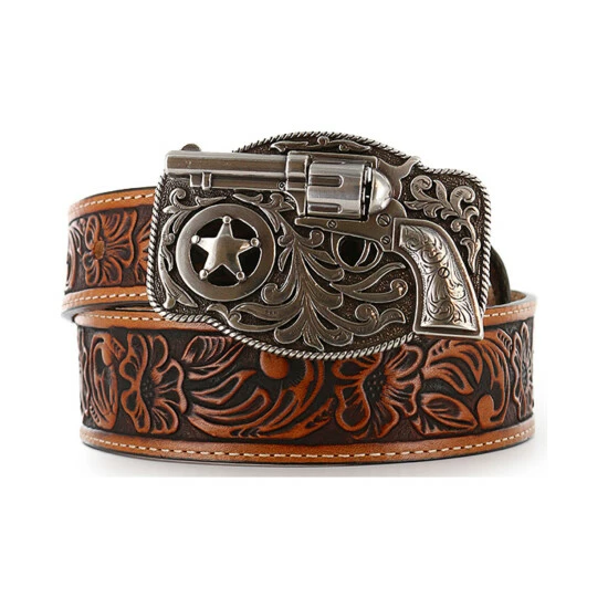 Cheapest ✨ Justin Boys' Tooled 3D Buckle Leather Belt Brown ✨ 3 Cheapest ✨ Justin Boys' Tooled 3D Buckle Leather Belt Brown ✨