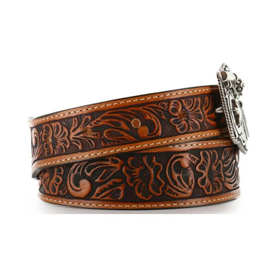 Cheapest ✨ Justin Boys' Tooled 3D Buckle Leather Belt Brown ✨ 4 Cheapest ✨ Justin Boys' Tooled 3D Buckle Leather Belt Brown ✨ - Image 2