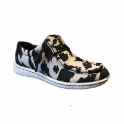 Flash Sale 🛒 Justin 👩 Women's Hazer Print Lace-Up Casual 👟 Shoe - Round Moc Toe Black/white ✔️