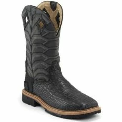 Flash Sale 😀 Justin Men's Derrickman Croc Print Comp Work 🥾 Boots - Square Toe Black 🎁