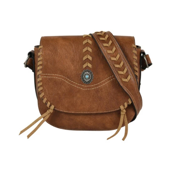 Wholesale 👏 Justin 👩 Women's Laced Trim Crossbody Leather Saddle Bag Brown 😀 3 Wholesale 👏 Justin 👩 Women's Laced Trim Crossbody Leather Saddle Bag Brown 😀