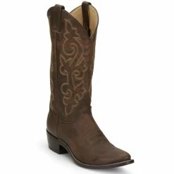 Outlet 😍 Justin Men's Brown Leather Cowboy 🥾 Boots - Medium Toe 🥰