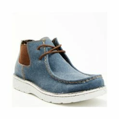 Budget ๐ Justin Men's Hazer Denim Casual Lace-Up Hudson ๐ Shoes - Moc Toe Blue ๐