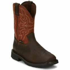New 🎁 Justin Men's Ricochet Waterproof Western Work 🥾 Boots - Composite Toe Met Guard Dark Brown 🥰