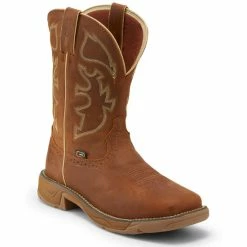 Promo 🤩 Justin Men's Stampede Rush Waterproof Western Work 🥾 Boots - Steel Toe Tan 👍