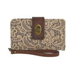 Brand new 🤩 Justin 👩 Women's Floral Lace & Burnished Leather Wristlet Wallet Brown ✨