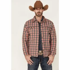 Best reviews of 🥰 Justin Men's Red & White Jackson Plaid Long Sleeve Snap 👕 Shirt Jacket Multi 🤩