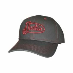New 🤩 Justin Men's Grey & Red Embroidered Logo Solid-Back Ball Cap 🔥