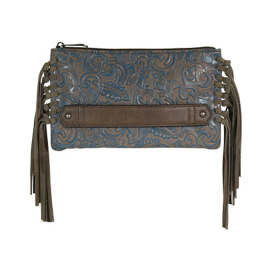 Promo 👍 Justin 👩 Women's Brown Washed Tooled Turquoise Fringe Clutch Purse Black 👏 3 Promo 👍 Justin 👩 Women's Brown Washed Tooled Turquoise Fringe Clutch Purse Black 👏