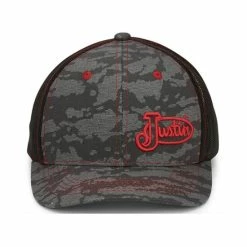 Hot Sale 🔔 Justin Men's Grey Camo & Red Embroidered Logo Mesh-Back Ball Cap 🔔