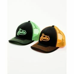 Promo ⌛ Justin Men's Assorted Embroidered Neon Logo Mesh Back Trucker Cap Multi 🛒